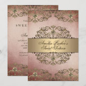 エレガントバラ金ゴールドヴィンテージダマスクSweet sixteen 招待状 (正面/裏面)