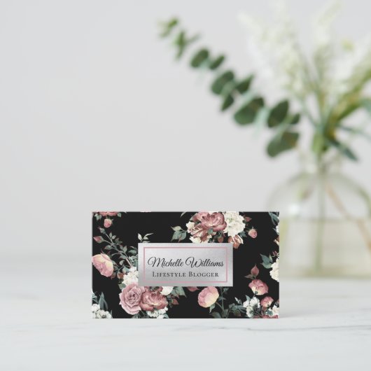 エレガントバラ金ゴールドヴィンテージフローラ 名刺 (スタンド正面)