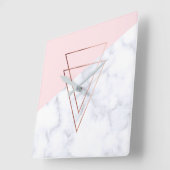 エレガントバラ金ゴールド三角形ホワイトマーブルピンク スクエア壁時計 (傾斜)