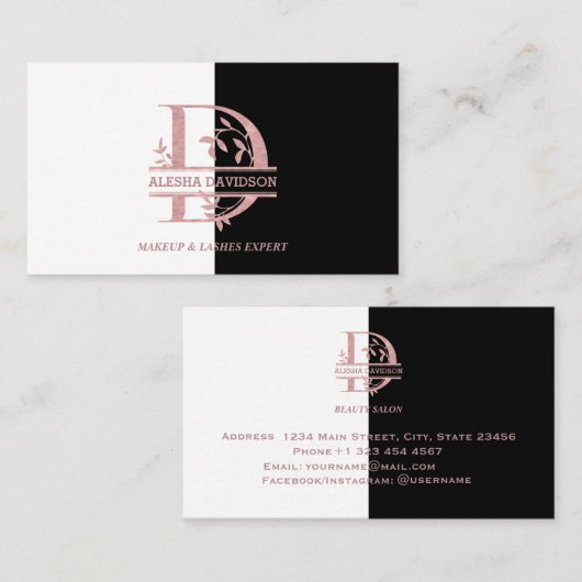 エレガントバラ金ゴールド分カスタム割モノグラム文字D 名刺 (正面/裏面)