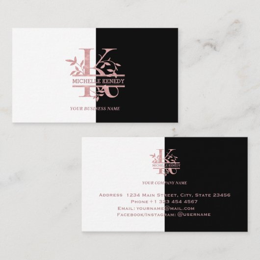 エレガントバラ金ゴールド分カスタム割モノグラム文字K 名刺 (正面/裏面)