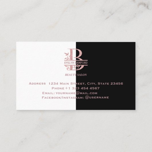 エレガントバラ金ゴールド分割カスタムモノグラムレターB 名刺 (裏面)