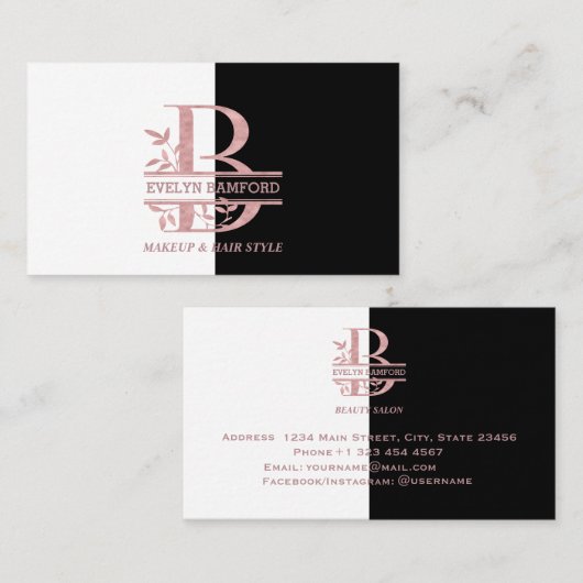 エレガントバラ金ゴールド分割カスタムモノグラムレターB 名刺 (正面/裏面)