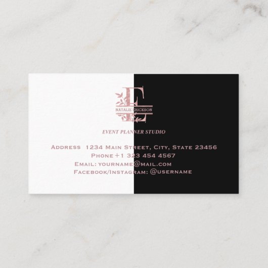 エレガントバラ金ゴールド分割カスタムモノグラムレターE 名刺 (裏面)