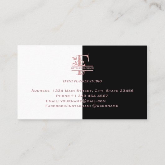 エレガントバラ金ゴールド分割カスタムモノグラム文字F 名刺 (裏面)