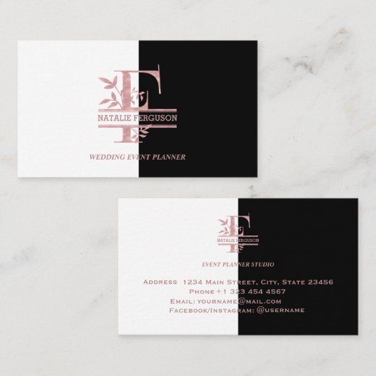 エレガントバラ金ゴールド分割カスタムモノグラム文字F 名刺 (正面/裏面)