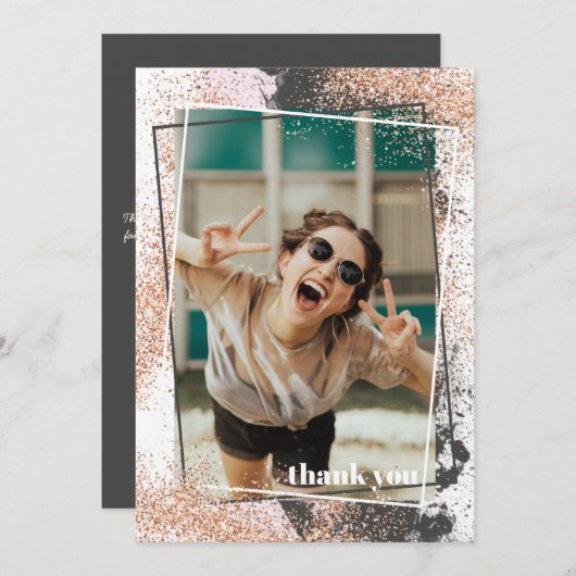 エレガントバラ金ゴールド卒業サンキューカード 招待状 (正面/裏面)