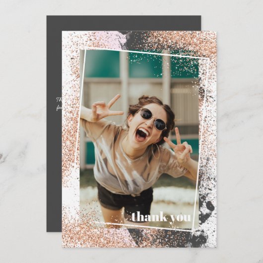 エレガントバラ金ゴールド卒業サンキューカード 招待状 (正面/裏面)