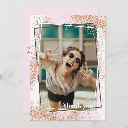 エレガントバラ金ゴールド卒業サンキューカード 招待状 (正面/裏面)