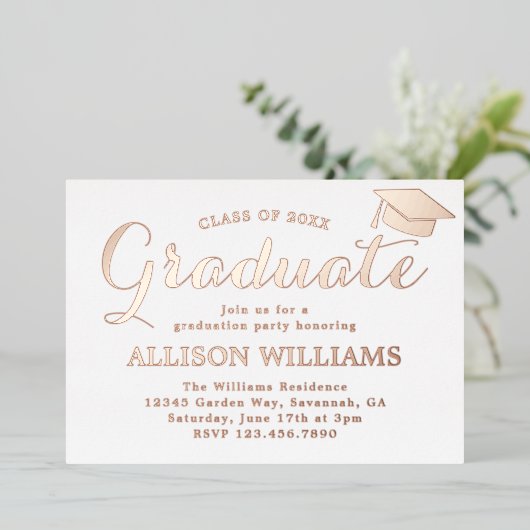 エレガントバラ金ゴールド卒業党 箔招待状 (立ち正面)