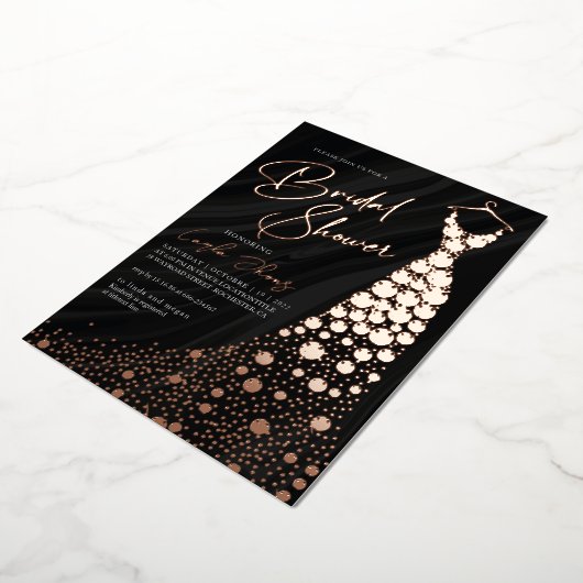 エレガントバラ金ゴールド及び黒モダンブライダルシャワー 箔招待状 (回転した状態)