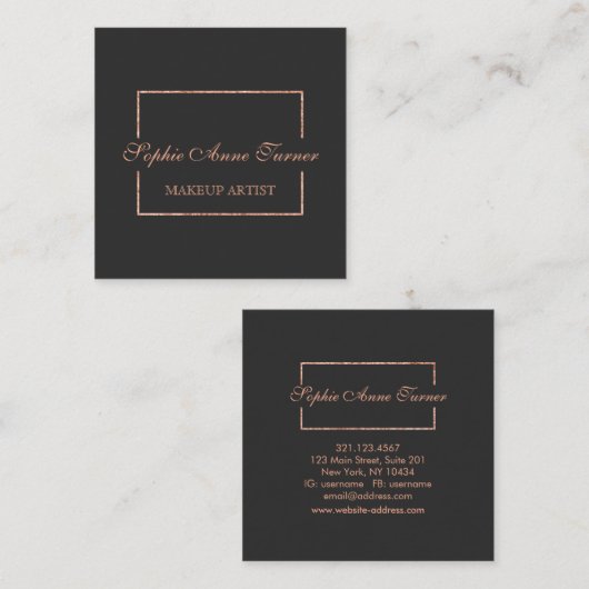 エレガントバラ金ゴールド壊れたフレーム濃い灰色 スクエア名刺 (正面/裏面)