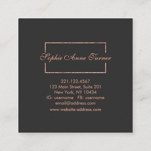 エレガントバラ金ゴールド壊れたフレーム濃い灰色 スクエア名刺 (裏面)