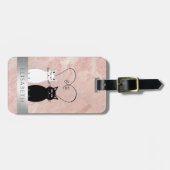 エレガントバラ金ゴールド大理石の可愛いおもしろい猫カップル ラゲッジタグ (正面横)