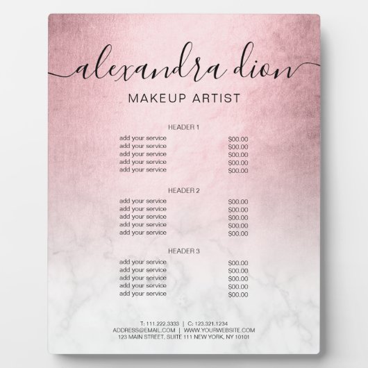 エレガントバラ金ゴールド大理石メイクアップアーティストサービス フォトプラーク (正面)