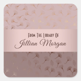 エレガントバラ金ゴールド手描きフローラ蔵書票 スクエアシール