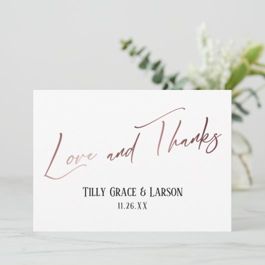 エレガントバラ金ゴールド手書き愛と感謝してい サンキューカード (スタンド正面)