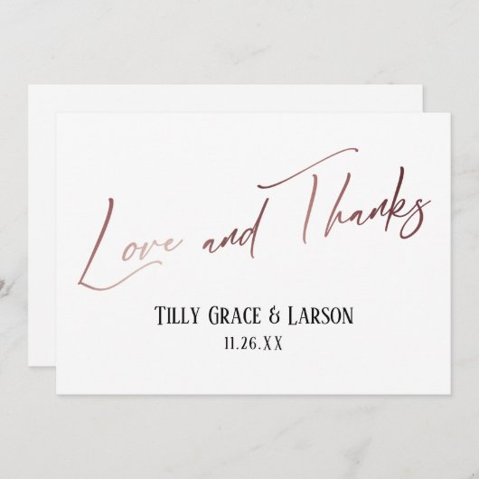 エレガントバラ金ゴールド手書き愛と感謝してい サンキューカード (正面/裏面)