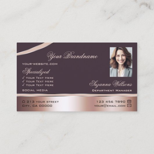 エレガントバラ金ゴールド曲線モノグラムと写真 名刺 (裏面)