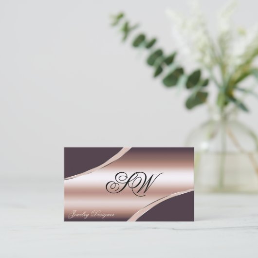 エレガントバラ金ゴールド曲線モノグラムと写真 名刺 (スタンド正面)