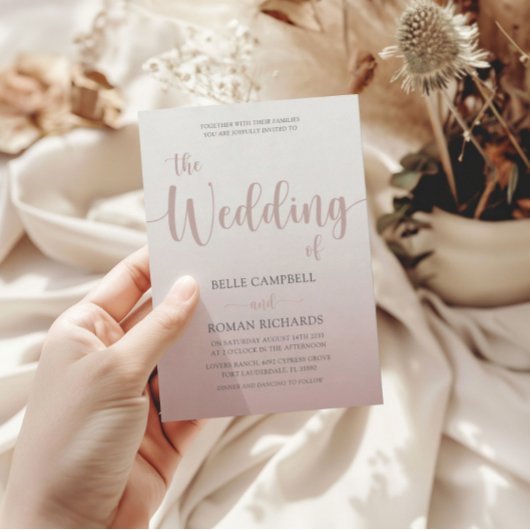 エレガントバラ金ゴールド書道スクリプ結婚ト 招待状