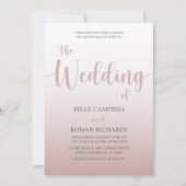 エレガントバラ金ゴールド書道スクリプ結婚ト 招待状 (正面)