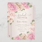 エレガントバラ金ゴールド水彩フローラブライダルシャワー 招待状 (正面/裏面)