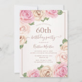エレガントバラ金ゴールド水彩フローラ60誕生日 招待状 (正面)