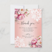 エレガントバラ金ゴールド水色フローラ写真結婚の サンキューカード (裏面)
