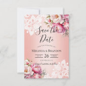 エレガントバラ金ゴールド水色フローラ結婚ズ セーブザデート (正面)