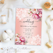 エレガントバラ金ゴールド水色フローラ結婚ズ 招待状