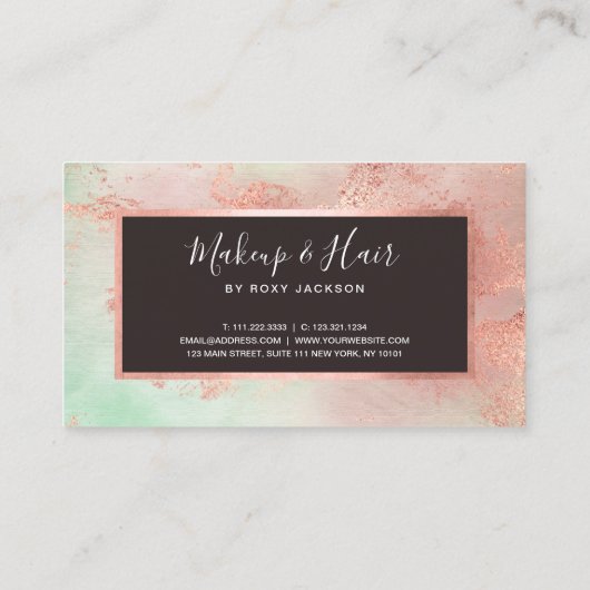 エレガントバラ金ゴールド水色化粧とヘア 名刺 (裏面)