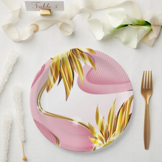 エレガントバラ金ゴールド炎 ペーパープレート (ウェディング)
