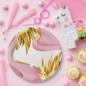 エレガントバラ金ゴールド炎 ペーパープレート (パーティー)