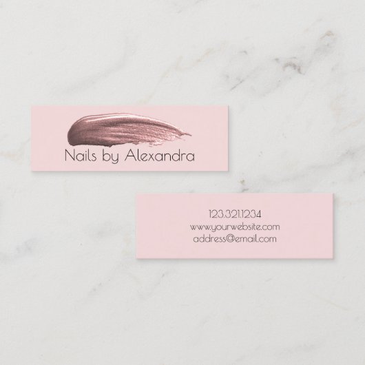 エレガントバラ金ゴールド爪、 ネイル研磨線パステルピンク スキニー名刺 (正面/裏面)