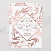 エレガントバラ金ゴールド白離れフローラ結婚ズ 招待状 (正面/裏面)