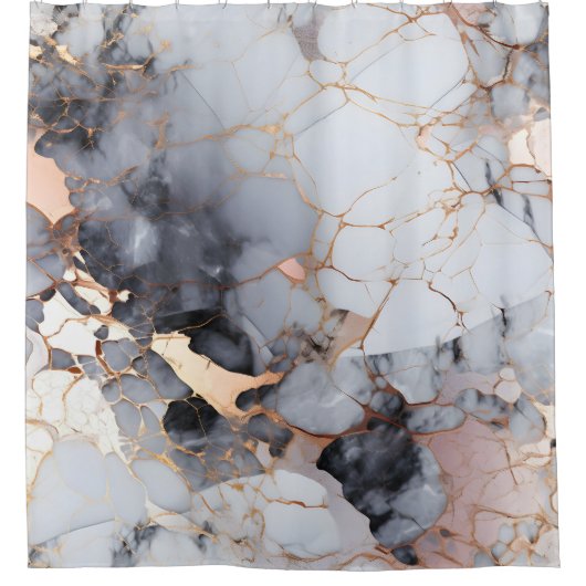 エレガントバラ金ゴールド白黒大理石 シャワーカーテン (正面)