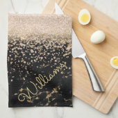 エレガントバラ金ゴールド紙吹雪デザイン キッチンタオル (四つ折り)