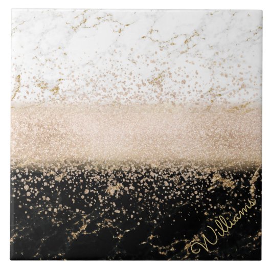 エレガントバラ金ゴールド紙吹雪デザイン タイル (正面)