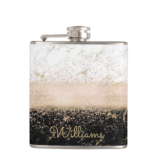 エレガントバラ金ゴールド紙吹雪デザイン フラスク (正面)