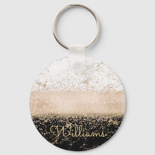 エレガントバラ金ゴールド紙吹雪大理石デザイン キーホルダー (正面)