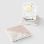 エレガントバラ金ゴールド紙吹雪白大理石画像 ストーンコースター (横)