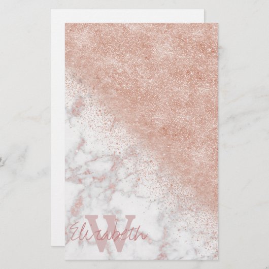 エレガントバラ金ゴールド紙吹雪白大理石画像 便箋 (正面/裏面)