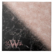 エレガントバラ金ゴールド紙吹雪黒大理石画像 タイル (正面)