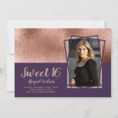 エレガントバラ金ゴールド紫sweet sixteen誕生日 招待状 (正面)