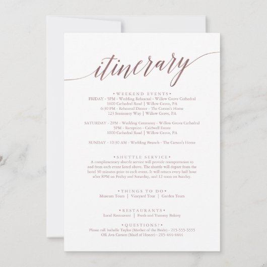 エレガントバラ金ゴールド結婚のウェルカムレターの日程 (裏面)