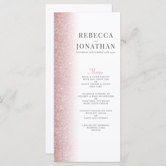 エレガントバラ金ゴールド結婚グリッターのメニューカード (正面/裏面)