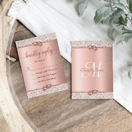 エレガントバラ金ゴールド結婚グリッター 出欠カード