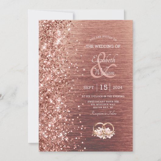 エレガントバラ金ゴールド結婚グリッター 招待状 (正面)