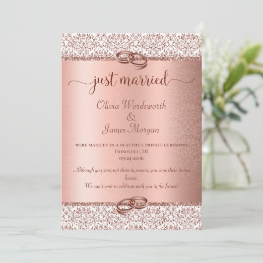 エレガントバラ金ゴールド結婚タイポグラフィ 案内状 (スタンド正面)